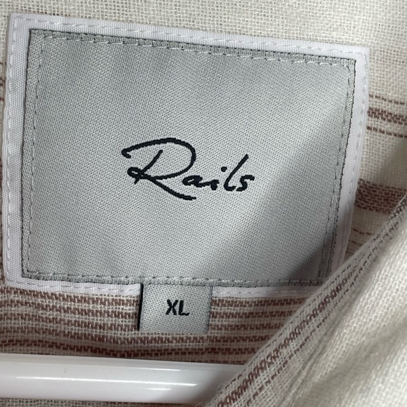Rails Charli Reims Stripe Linen Blend Button Up Top Coastal in Brown/Cream XL - Picture 11 of 16